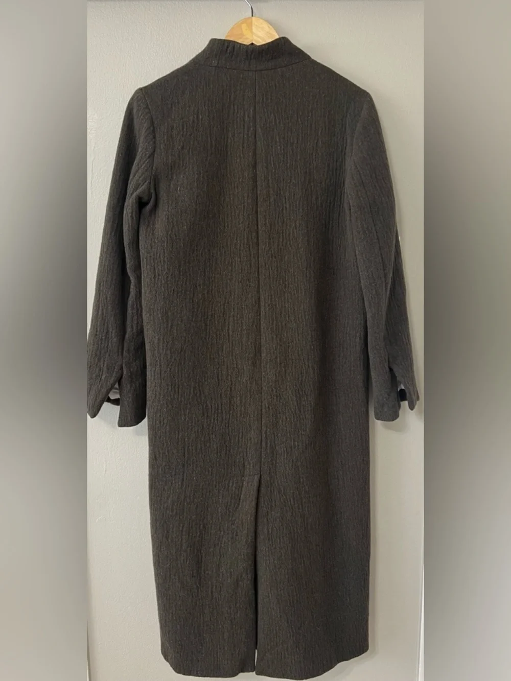 Zara Manteco Wool Blend Longline Coat Olive Green Minimalist XS - Picture 6 of 14
